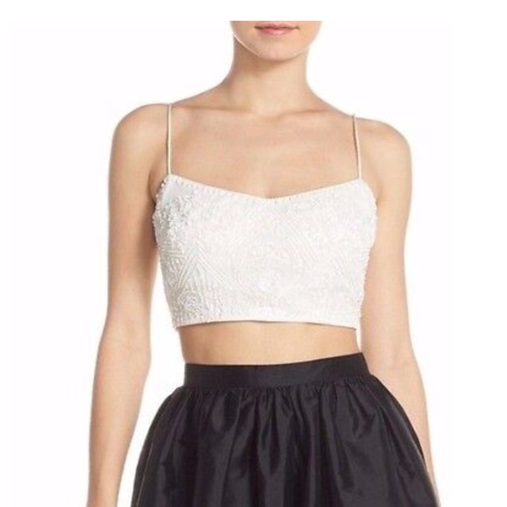 Adrianna Papell White Embroidered Crop Top